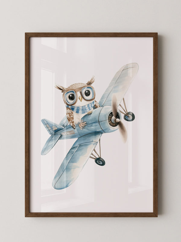 Eule Retro Flugzeug Aquarell