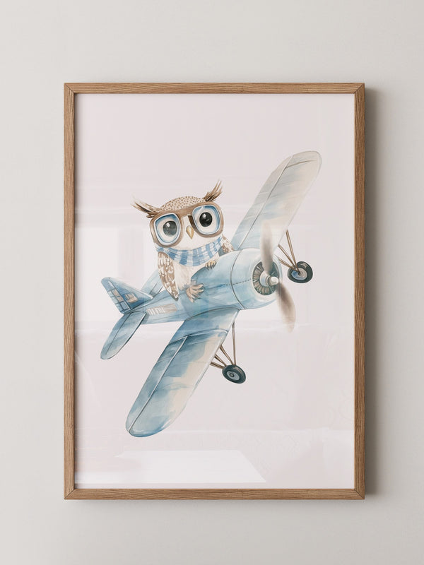 Eule Retro Flugzeug Aquarell