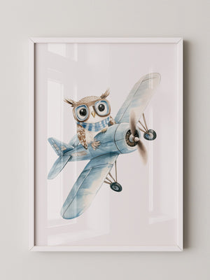 Eule Retro Flugzeug Aquarell