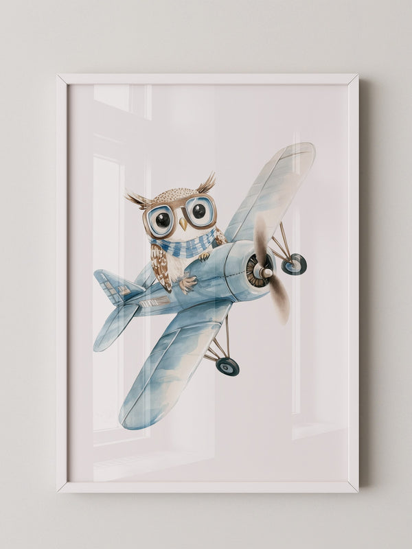 Eule Retro Flugzeug Aquarell