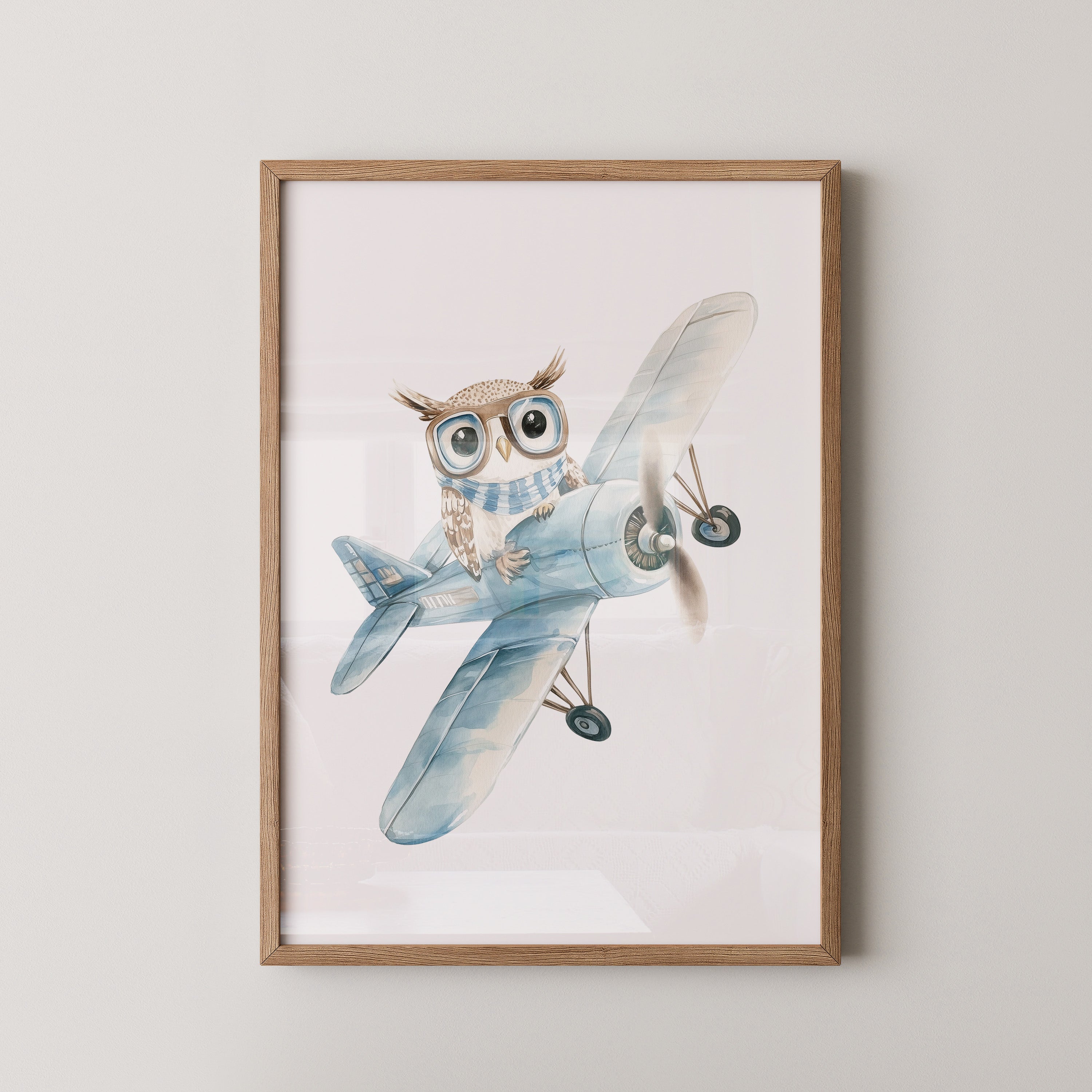 Eule Retro Flugzeug Aquarell