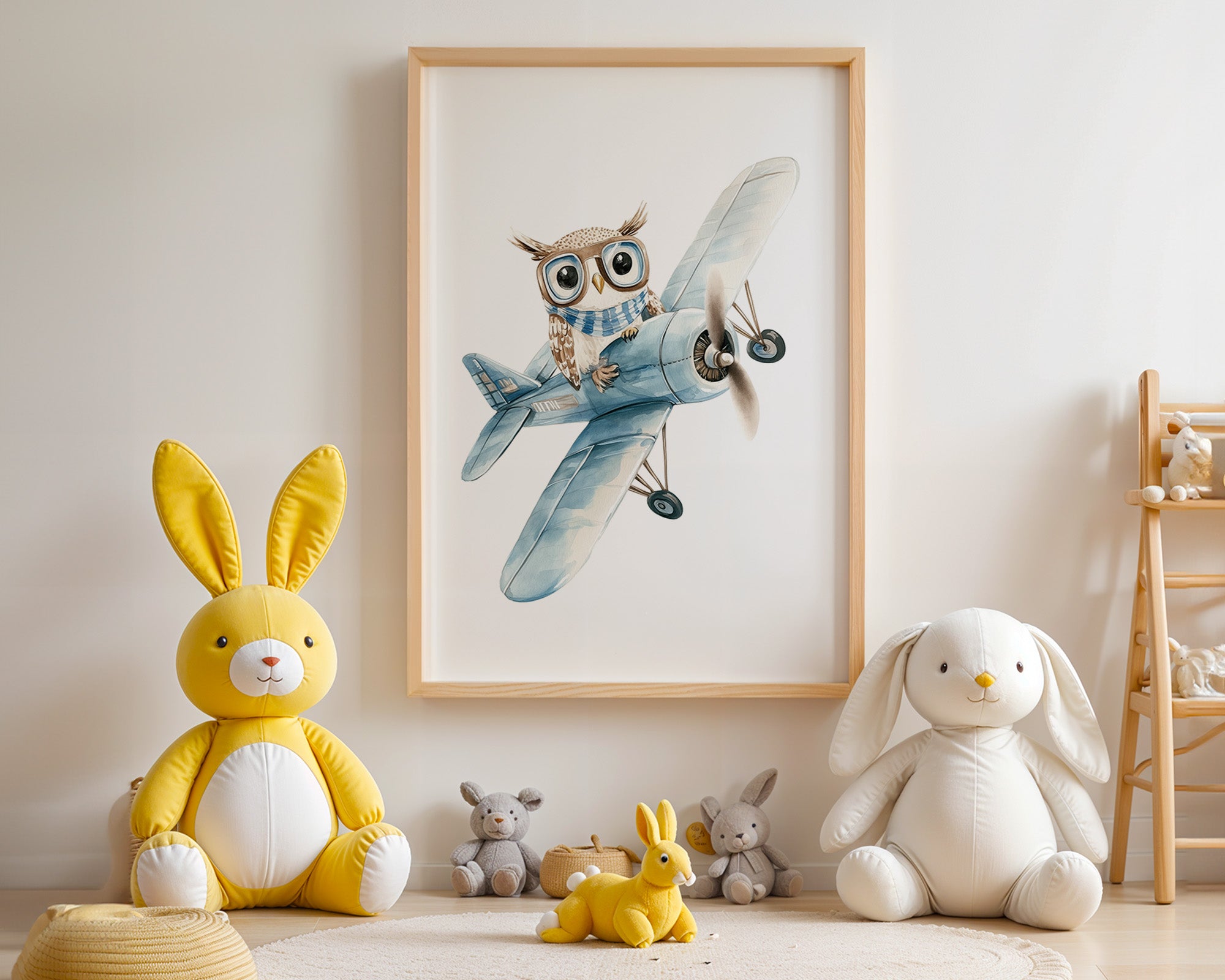 Eule Retro Flugzeug Aquarell