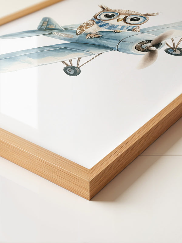 Eule Retro Flugzeug Aquarell