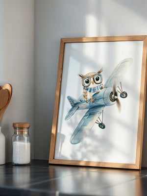 Eule Retro Flugzeug Aquarell