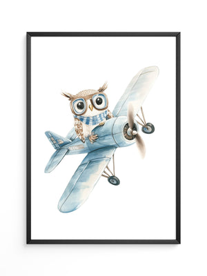 Eule Retro Flugzeug Aquarell