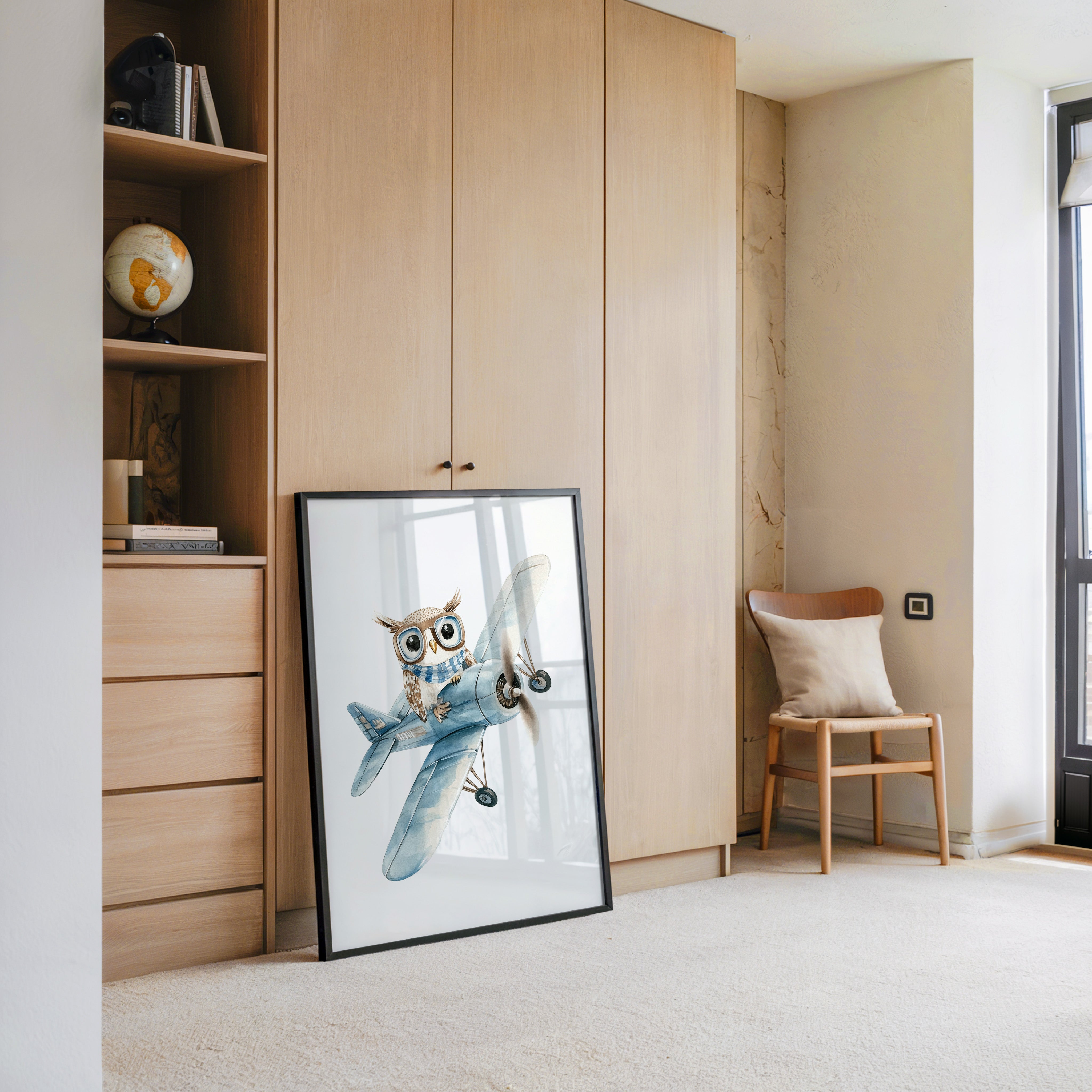 Eule Retro Flugzeug Aquarell