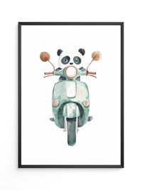 Panda auf mintgrüner Vespa
