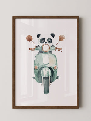 Panda auf mintgrüner Vespa