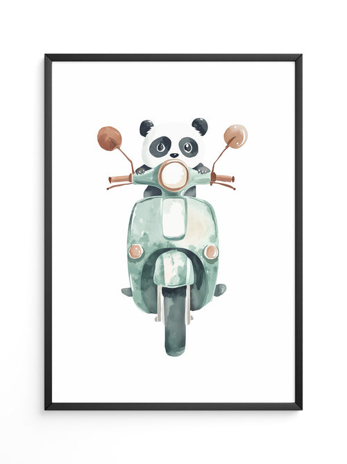 Panda auf mintgrüner Vespa