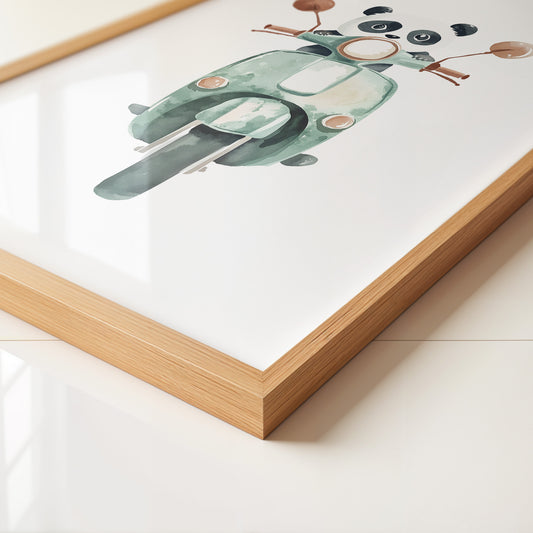 Panda auf mintgrüner Vespa