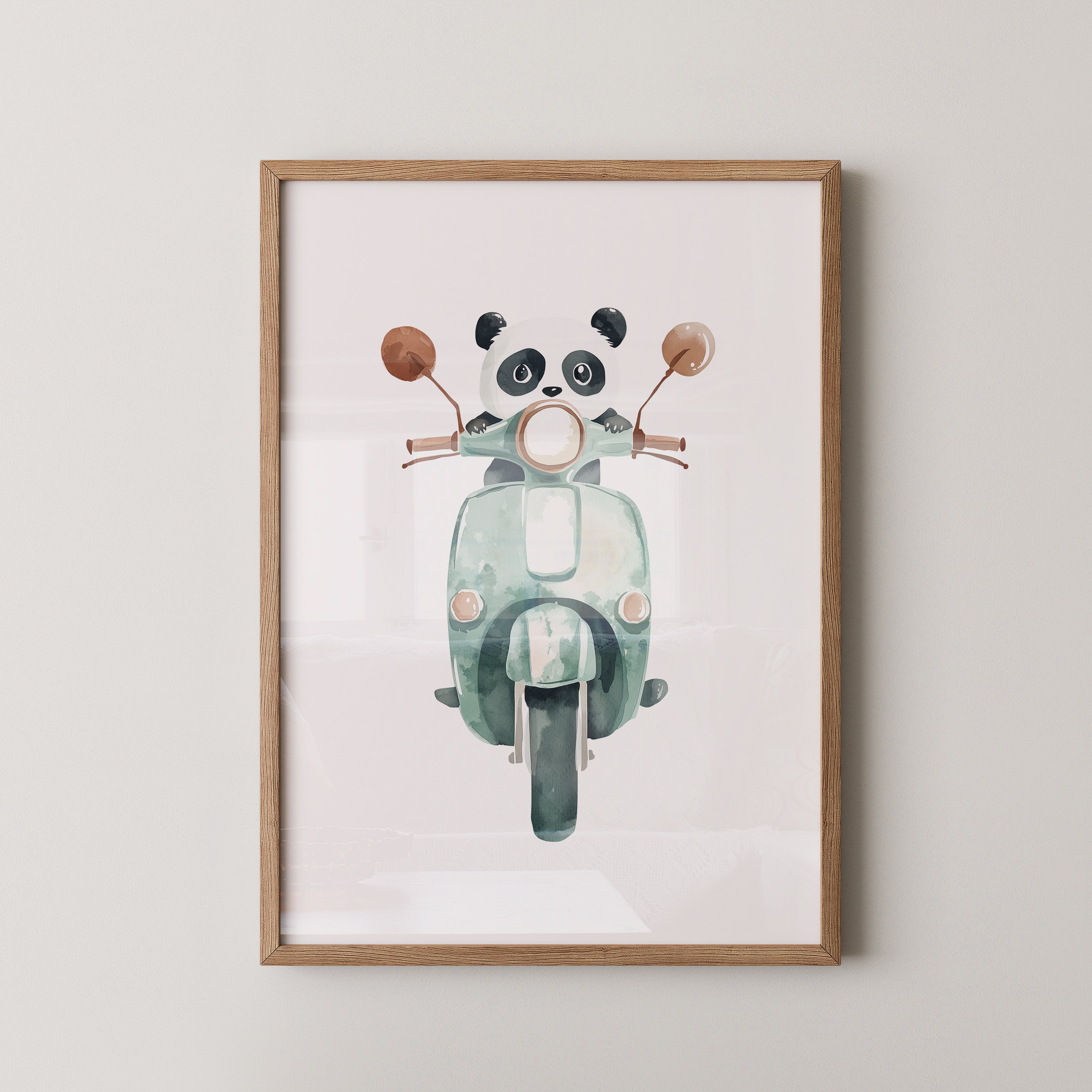 Panda auf mintgrüner Vespa