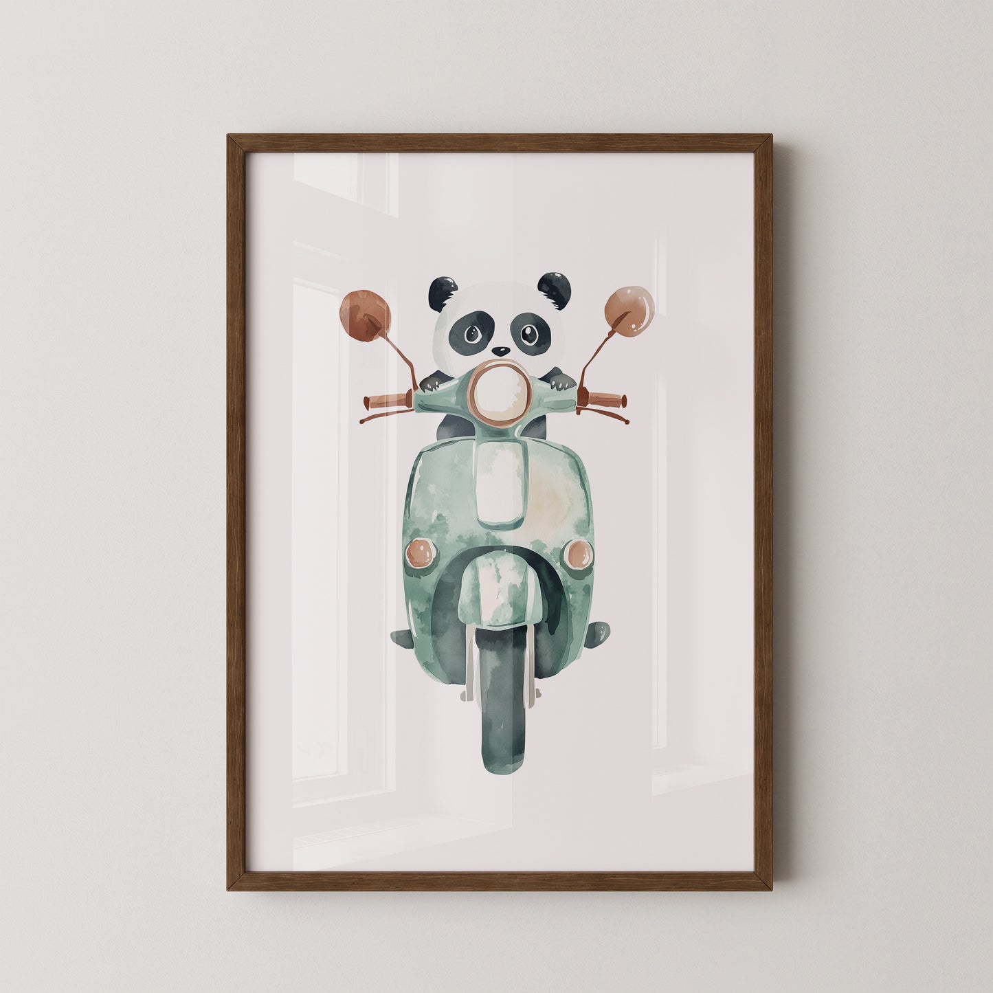 Panda auf mintgrüner Vespa