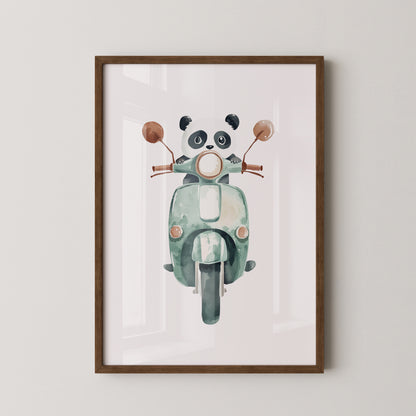 Panda auf mintgrüner Vespa