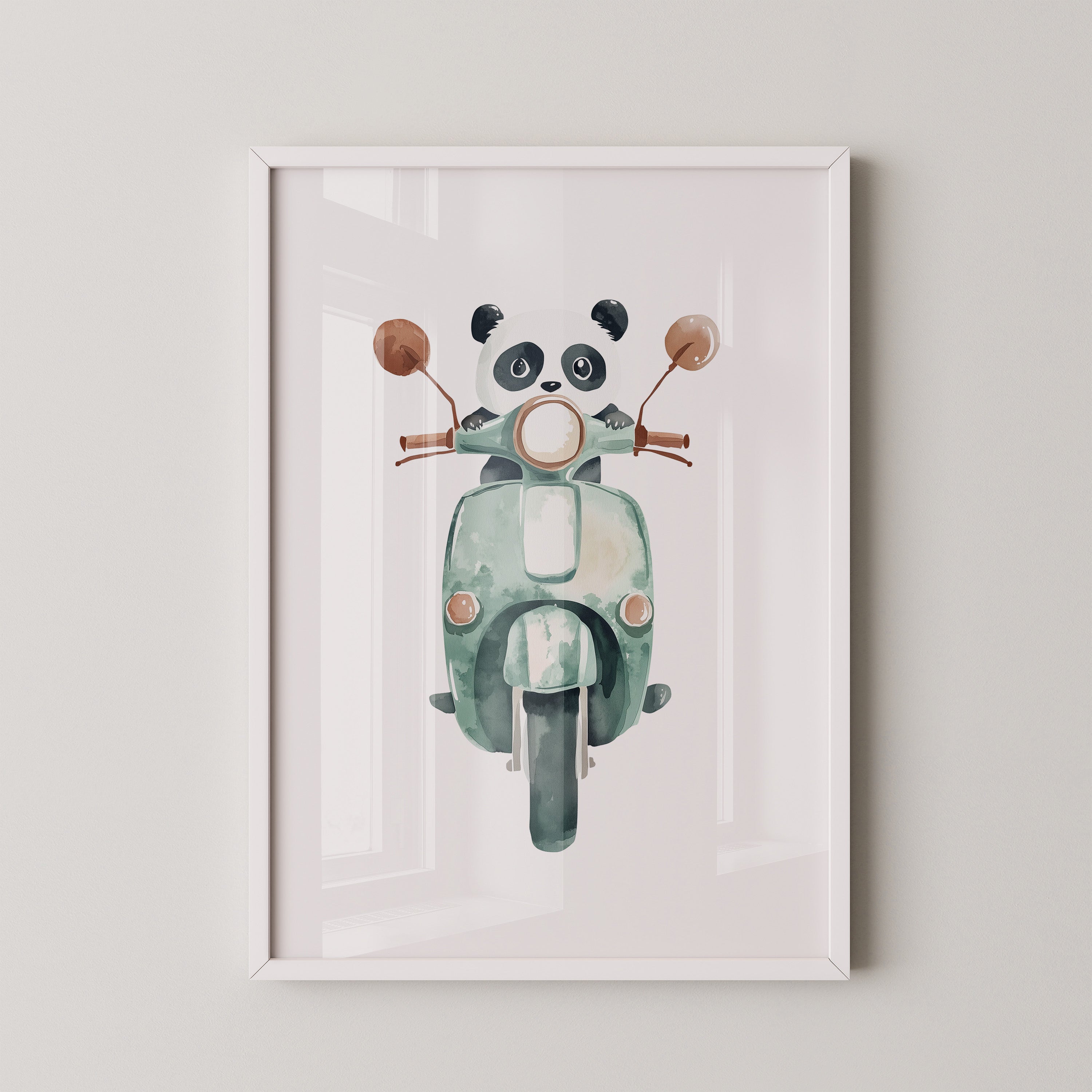 Panda auf mintgrüner Vespa
