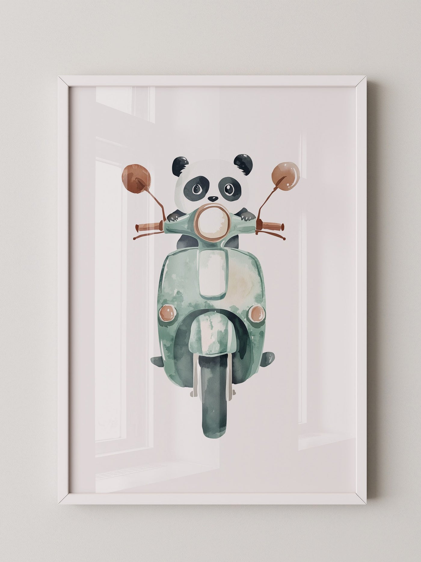 Panda auf mintgrüner Vespa