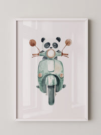 Panda auf mintgrüner Vespa