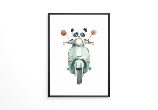 Panda auf mintgrüner Vespa