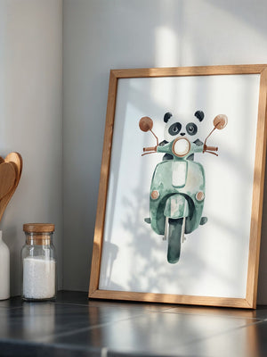 Panda auf mintgrüner Vespa