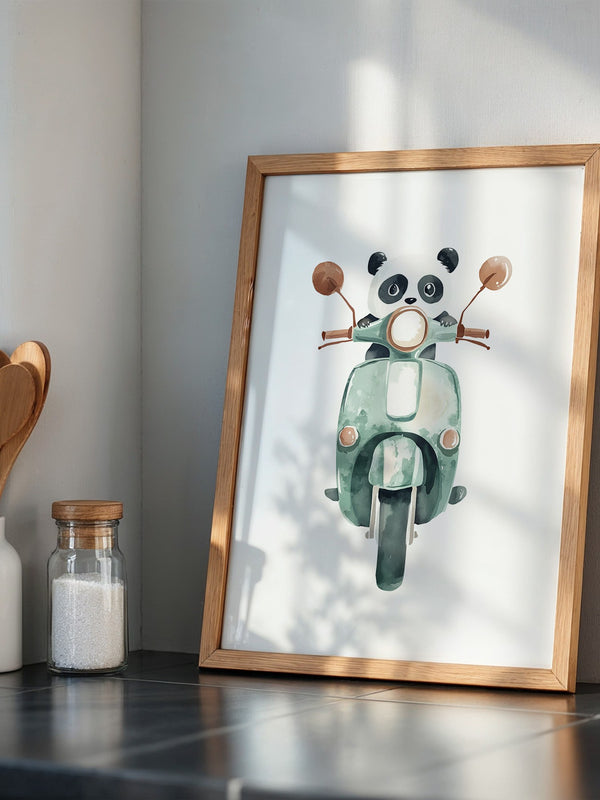 Panda auf mintgrüner Vespa