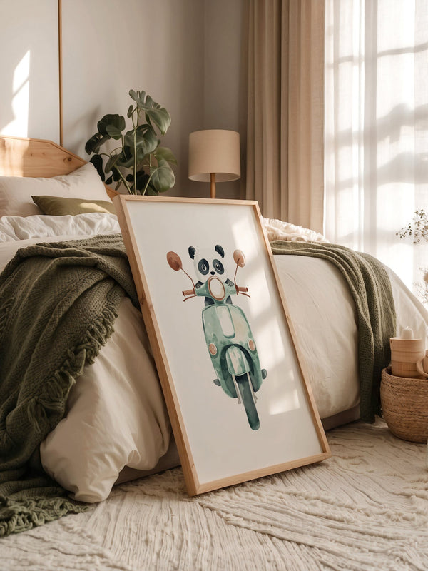 Panda auf mintgrüner Vespa