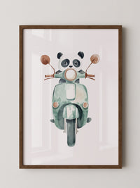 Panda auf mintgrüner Vespa