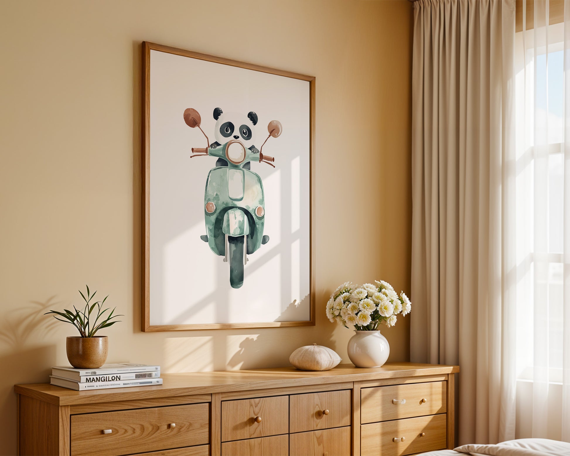 Panda auf mintgrüner Vespa