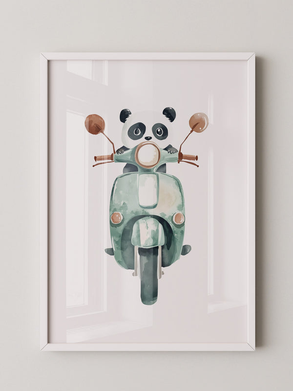 Panda auf mintgrüner Vespa