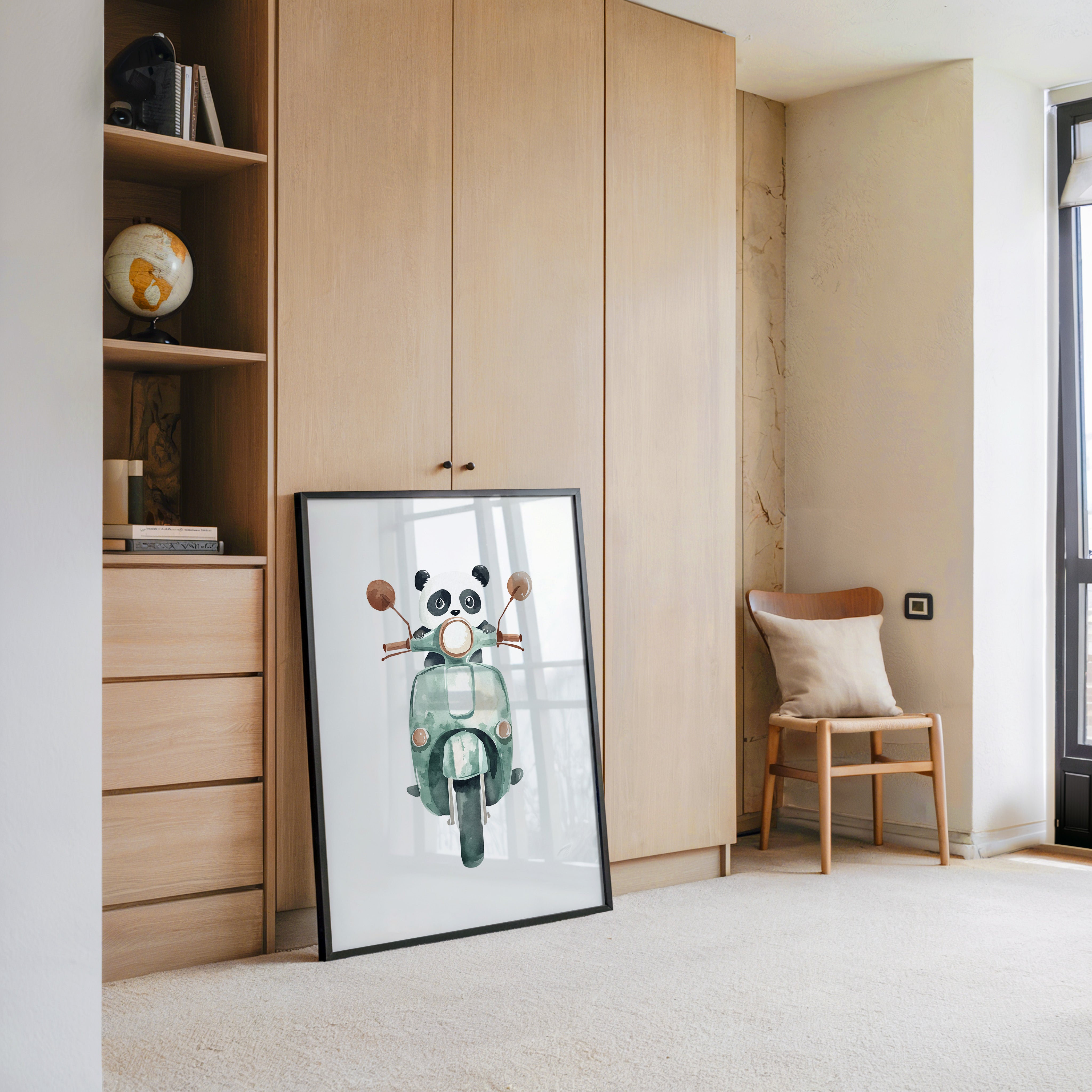 Panda auf mintgrüner Vespa