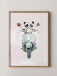 Panda auf mintgrüner Vespa