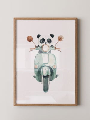 Panda auf mintgrüner Vespa