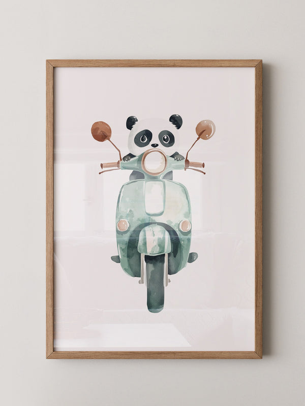 Panda auf mintgrüner Vespa