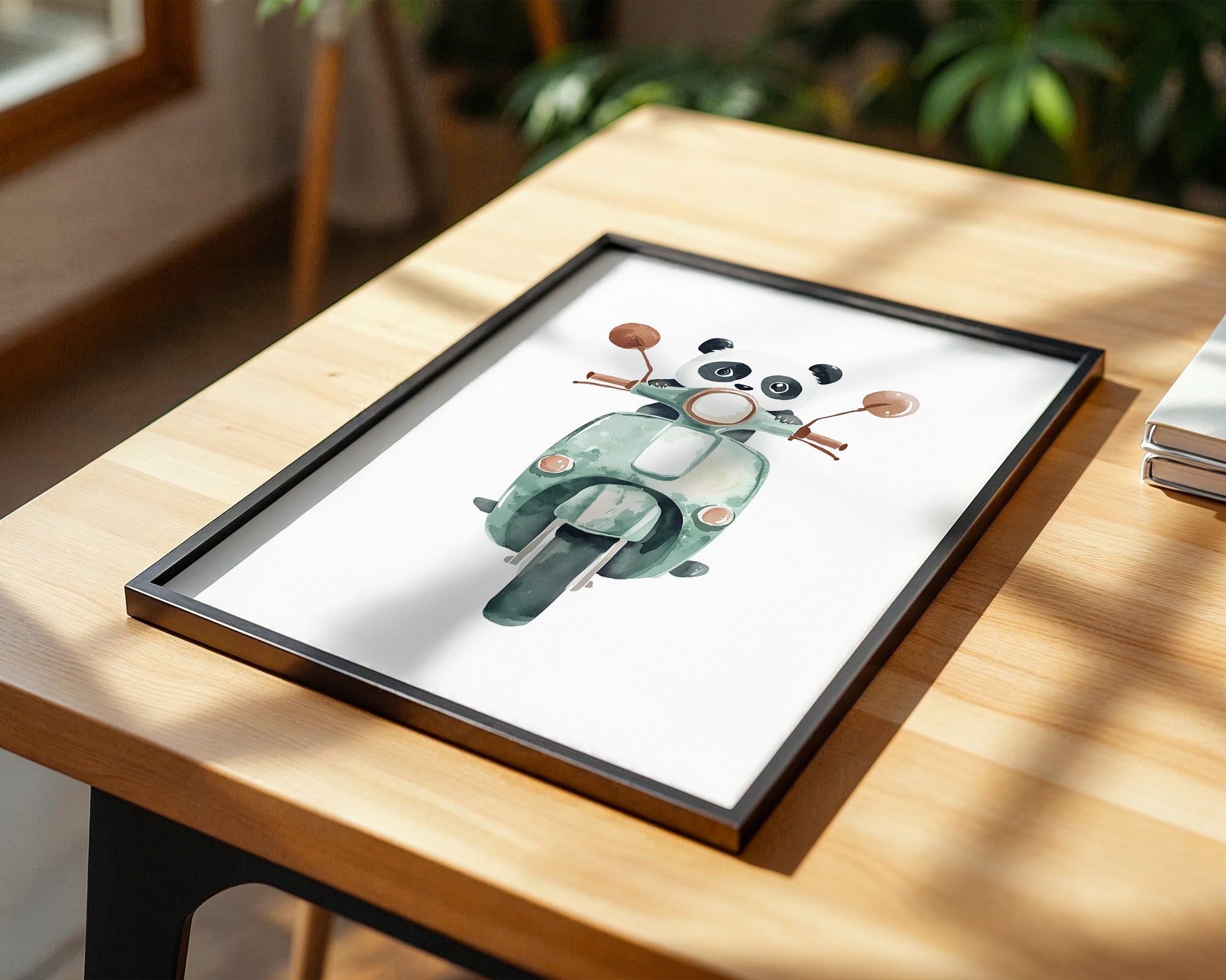 Panda auf mintgrüner Vespa