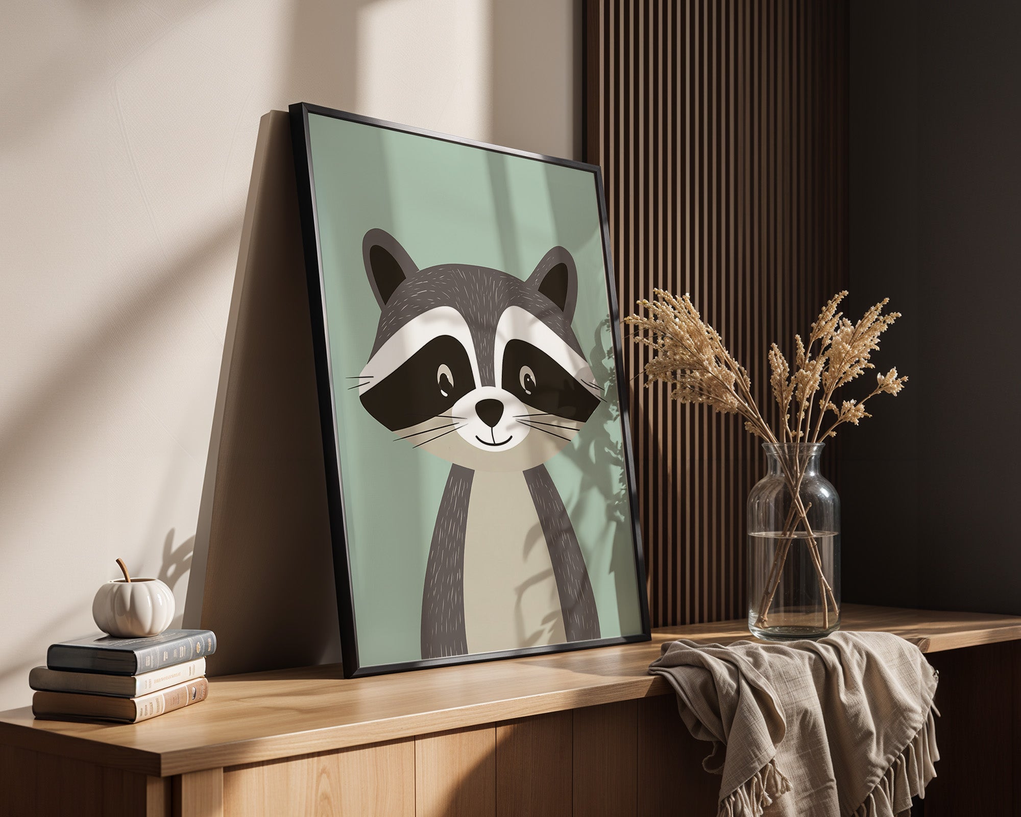 Waschbär Illustration Pastellmintgrün