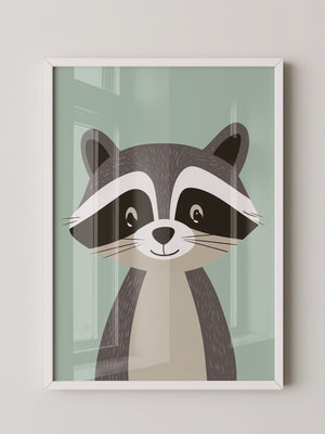 Waschbär Illustration Pastellmintgrün