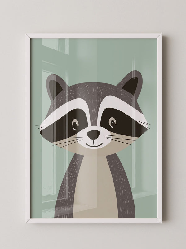 Waschbär Illustration Pastellmintgrün