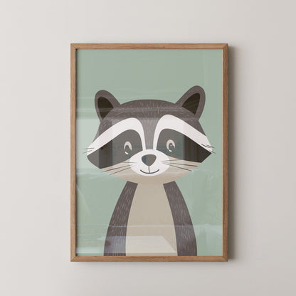 Waschbär Illustration Pastellmintgrün