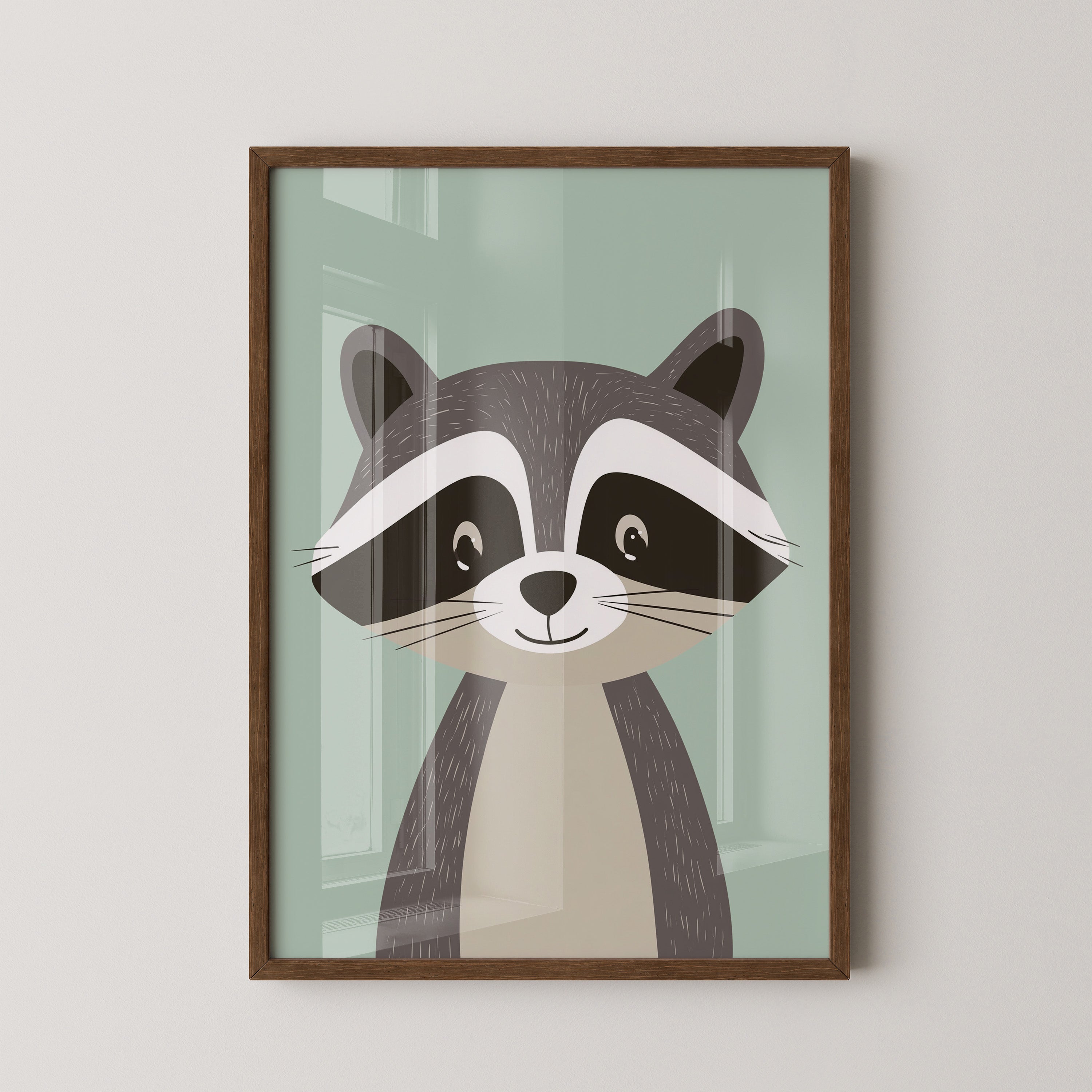 Waschbär Illustration Pastellmintgrün