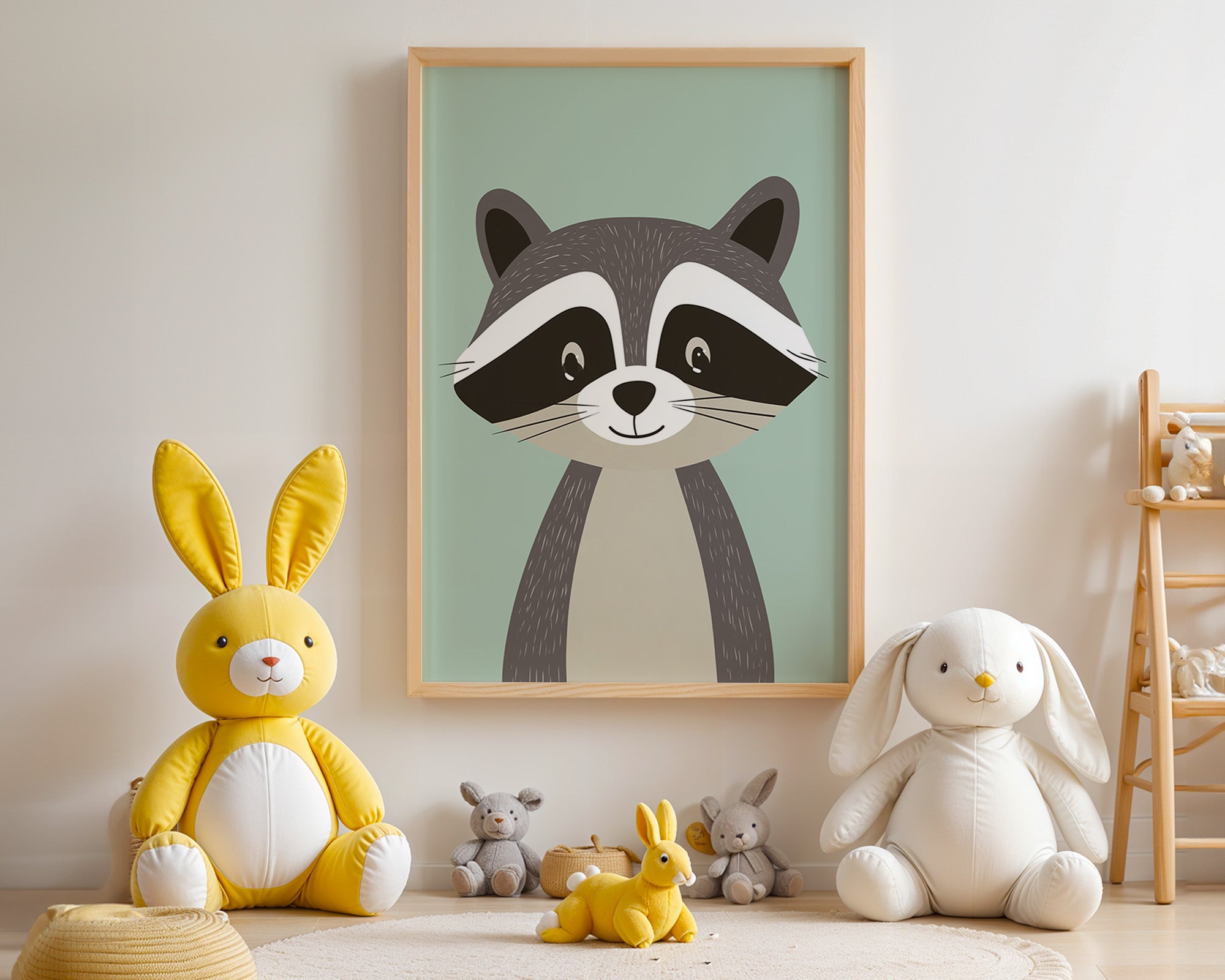 Waschbär Illustration Pastellmintgrün