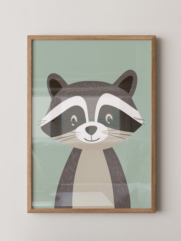 Waschbär Illustration Pastellmintgrün