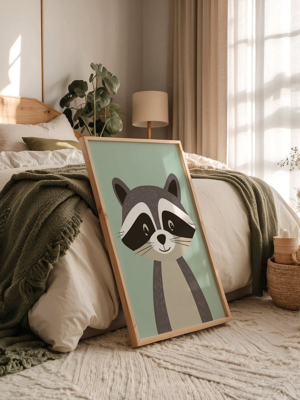 Waschbär Illustration Pastellmintgrün