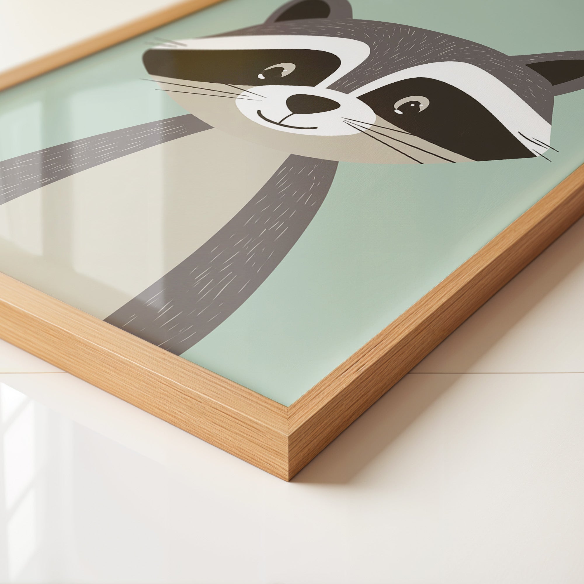 Waschbär Illustration Pastellmintgrün