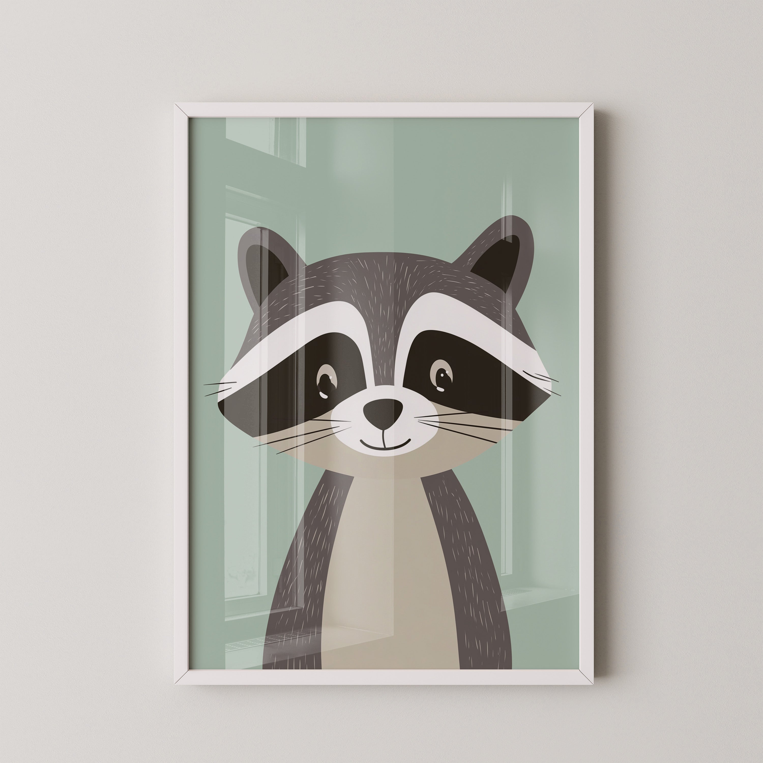 Waschbär Illustration Pastellmintgrün