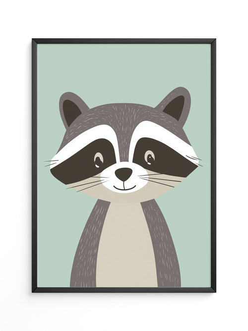 Waschbär Illustration Pastellmintgrün