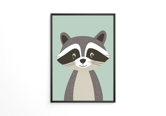 Waschbär Illustration Pastellmintgrün