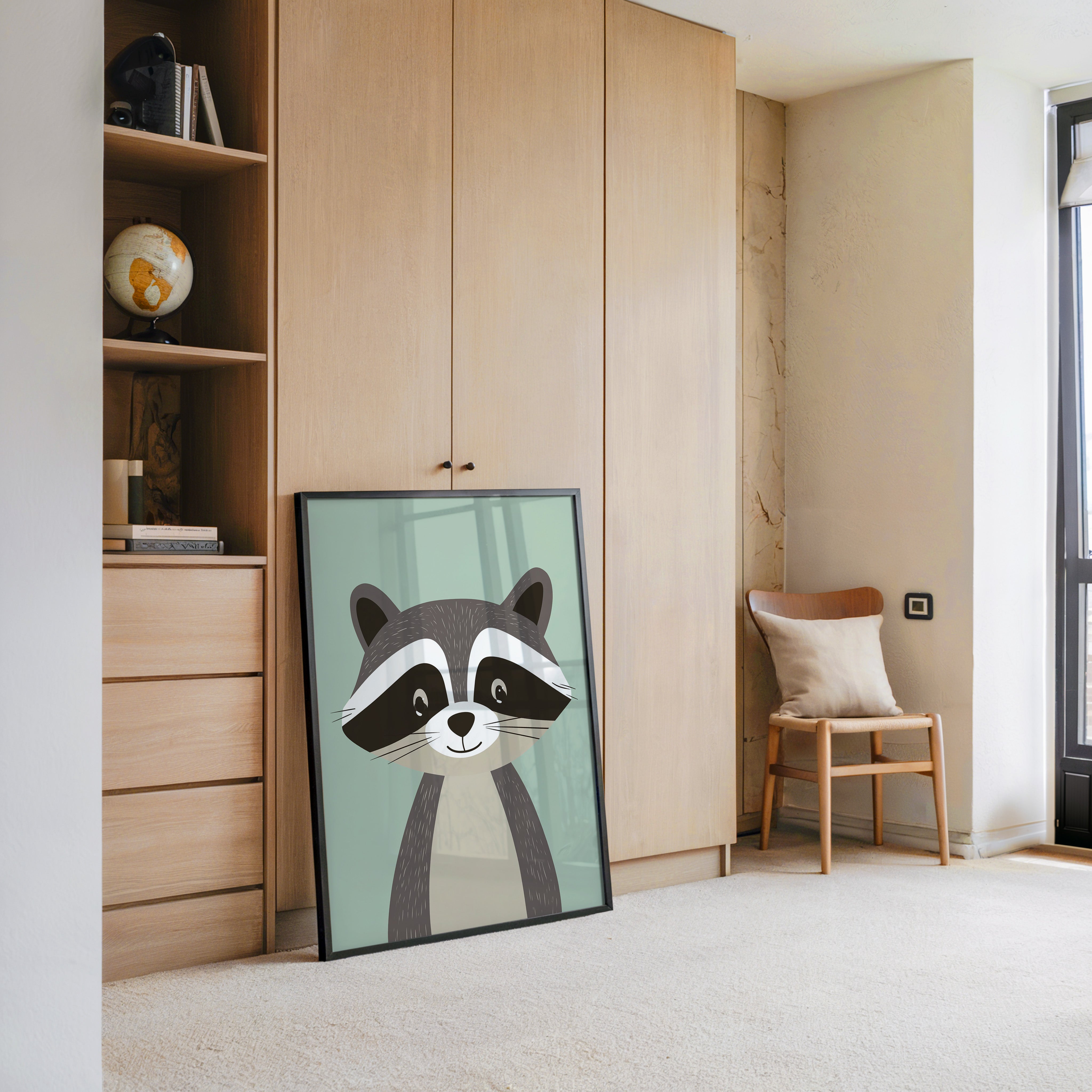 Waschbär Illustration Pastellmintgrün