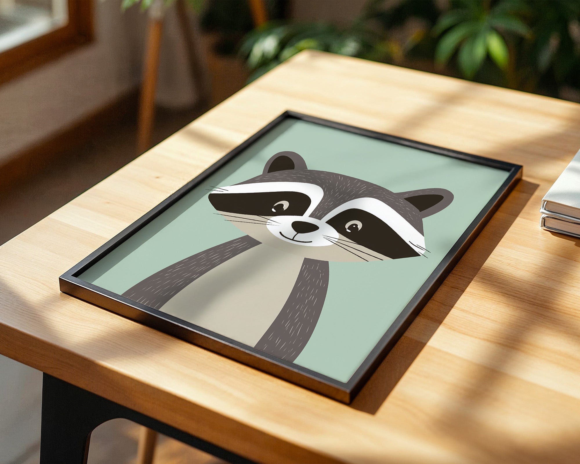 Waschbär Illustration Pastellmintgrün