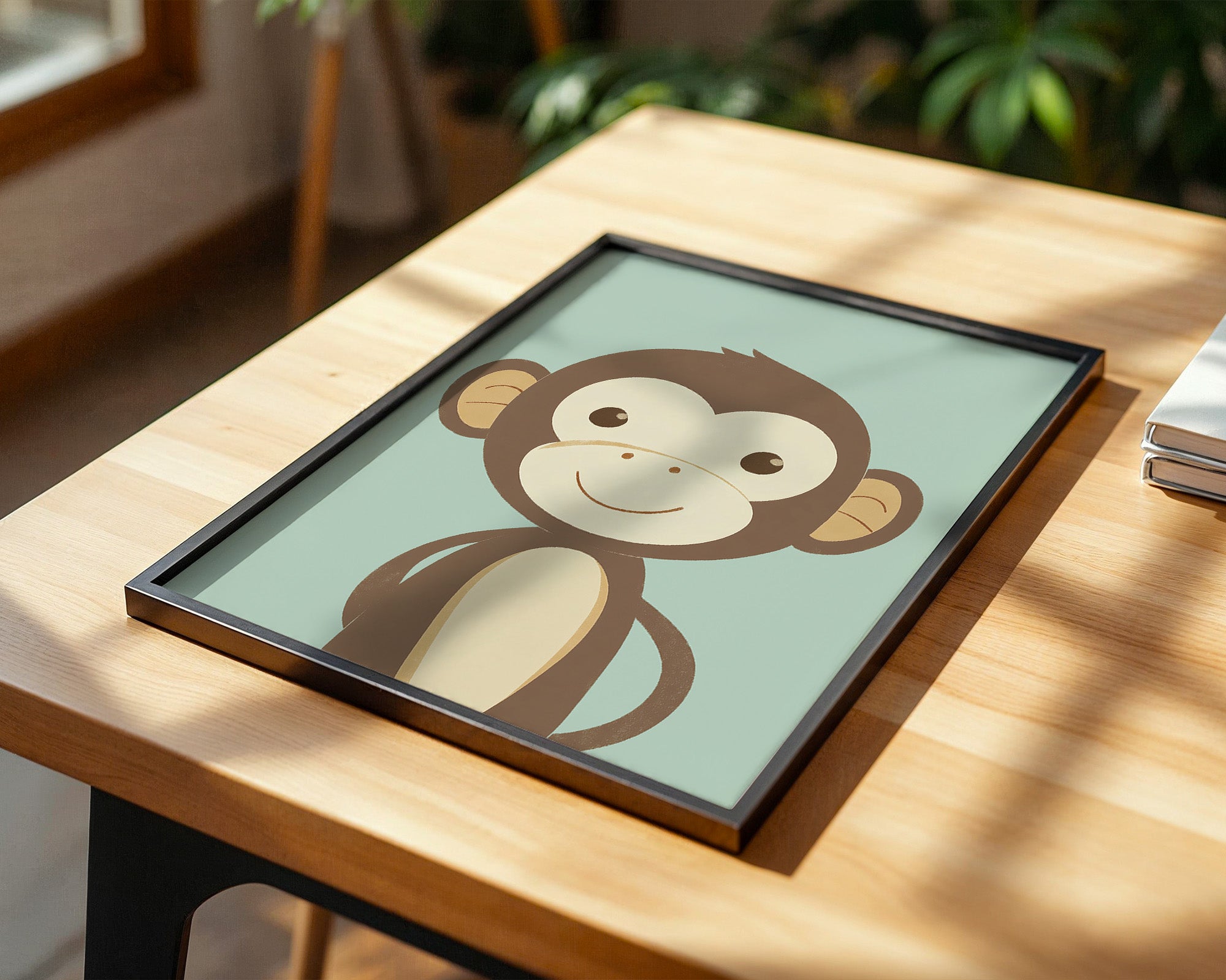 Lächelnder Affe Cartoon Mint-Hintergrund