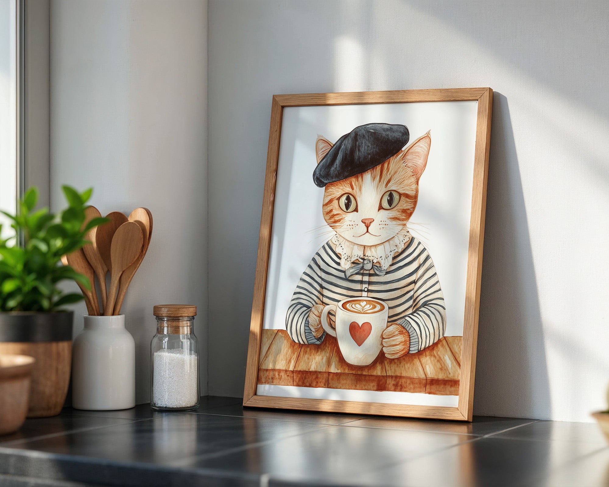 Katzen Barista Herzmuster Vintage