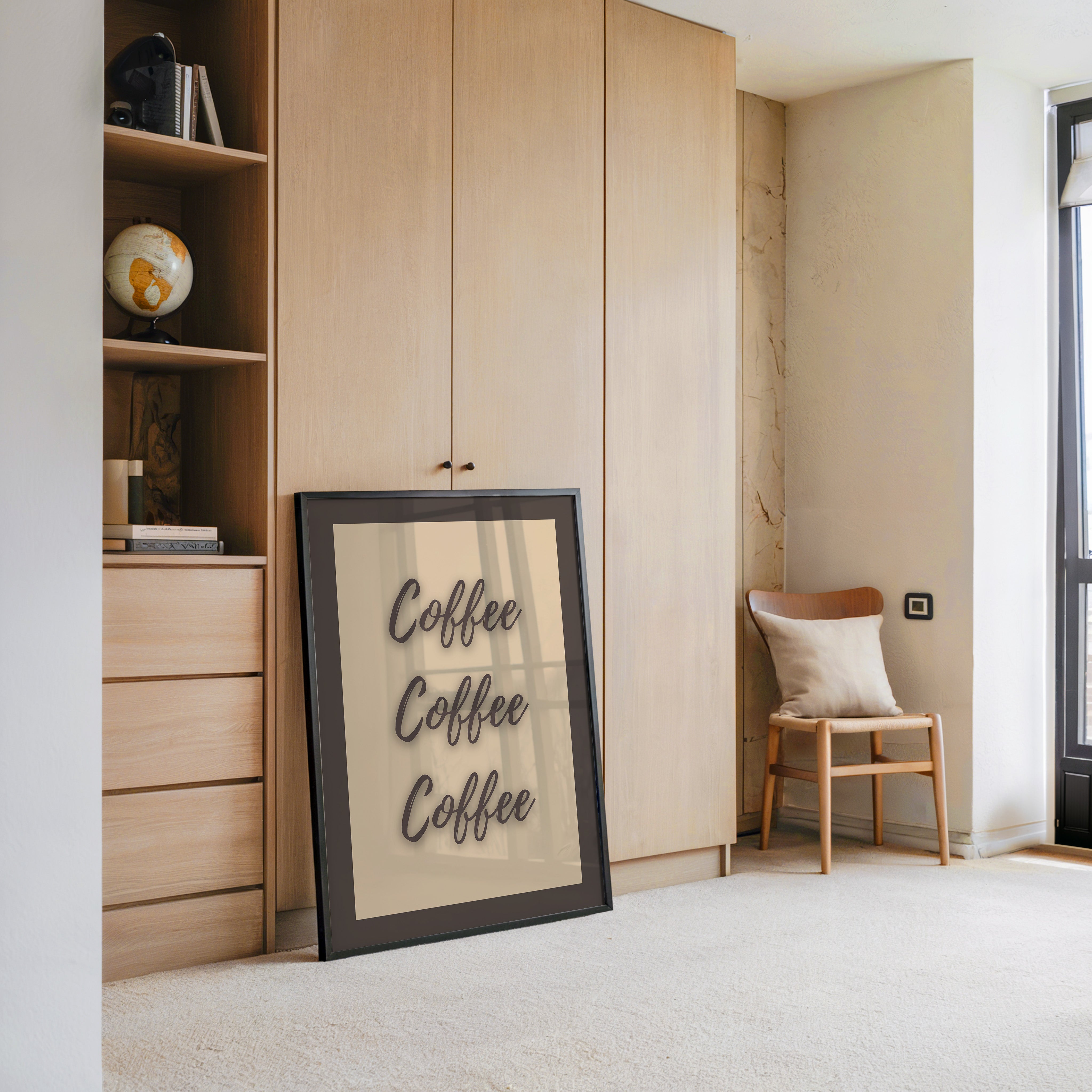 Kaffee Schriftzug Dreifach Braun