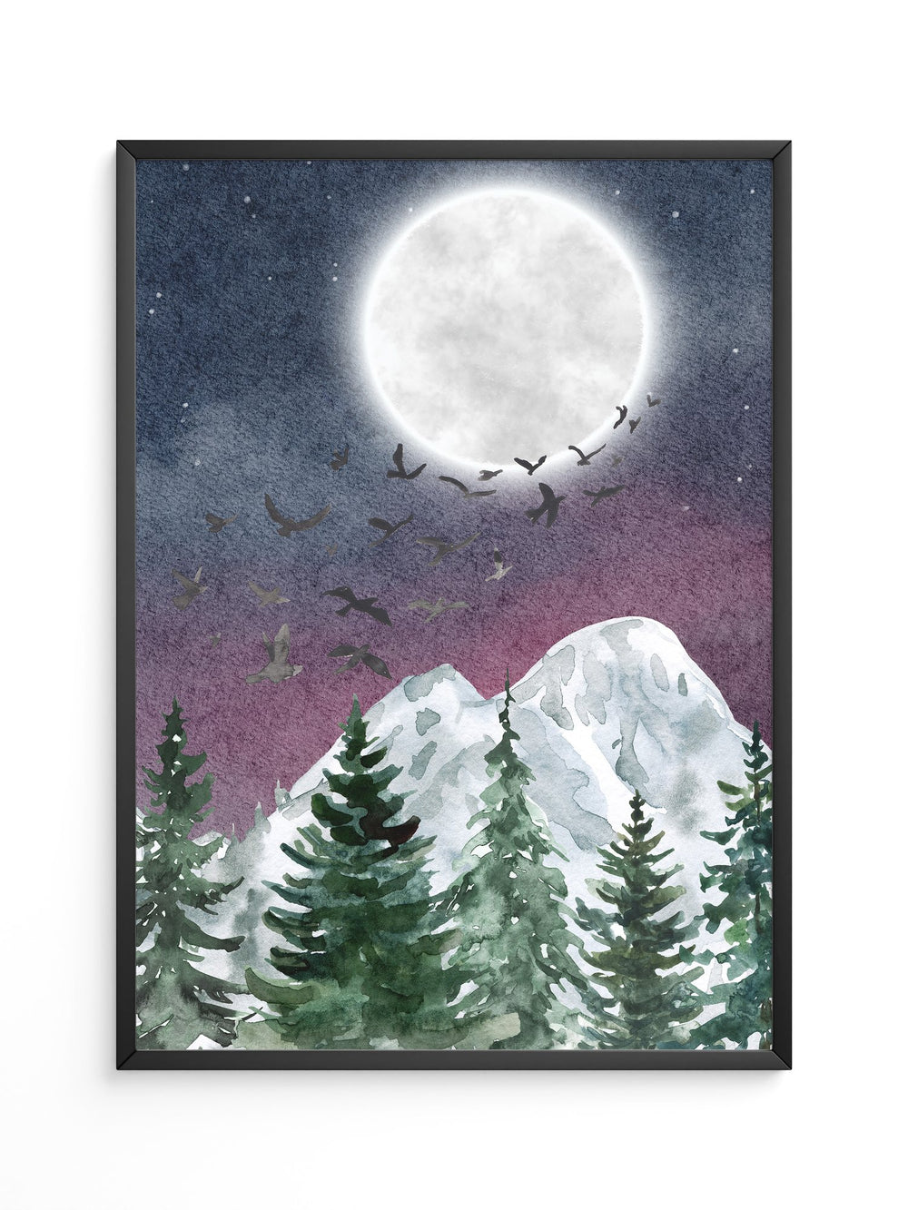 Vollmond über schneebedeckten Tannen